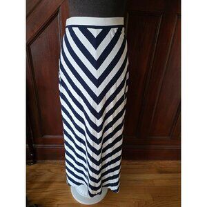 Loft Navy & White Chevron Maxi Skirt  Size M